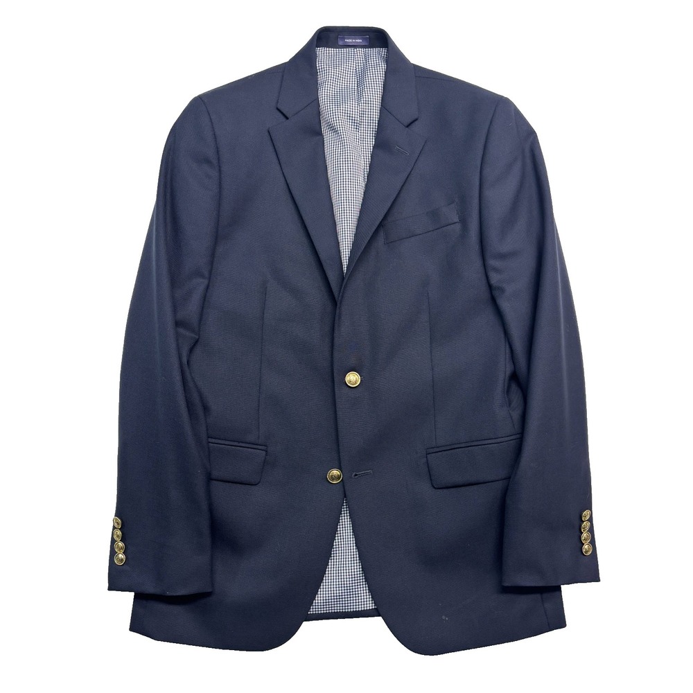 Stafford 38R Navy Blue Gold Buttons Blazer Jacket Sport Suit Coat Hopsack Wool